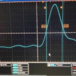 Oscilloscope waveform showing optical pulse shape generated by AMPX.NS1A in picosecond mode