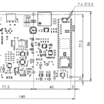 Mechanical drawing of the AMPX.CW15A_LV board showing layout, dimensions (140 x 86 x 21 mm), and connector spacing